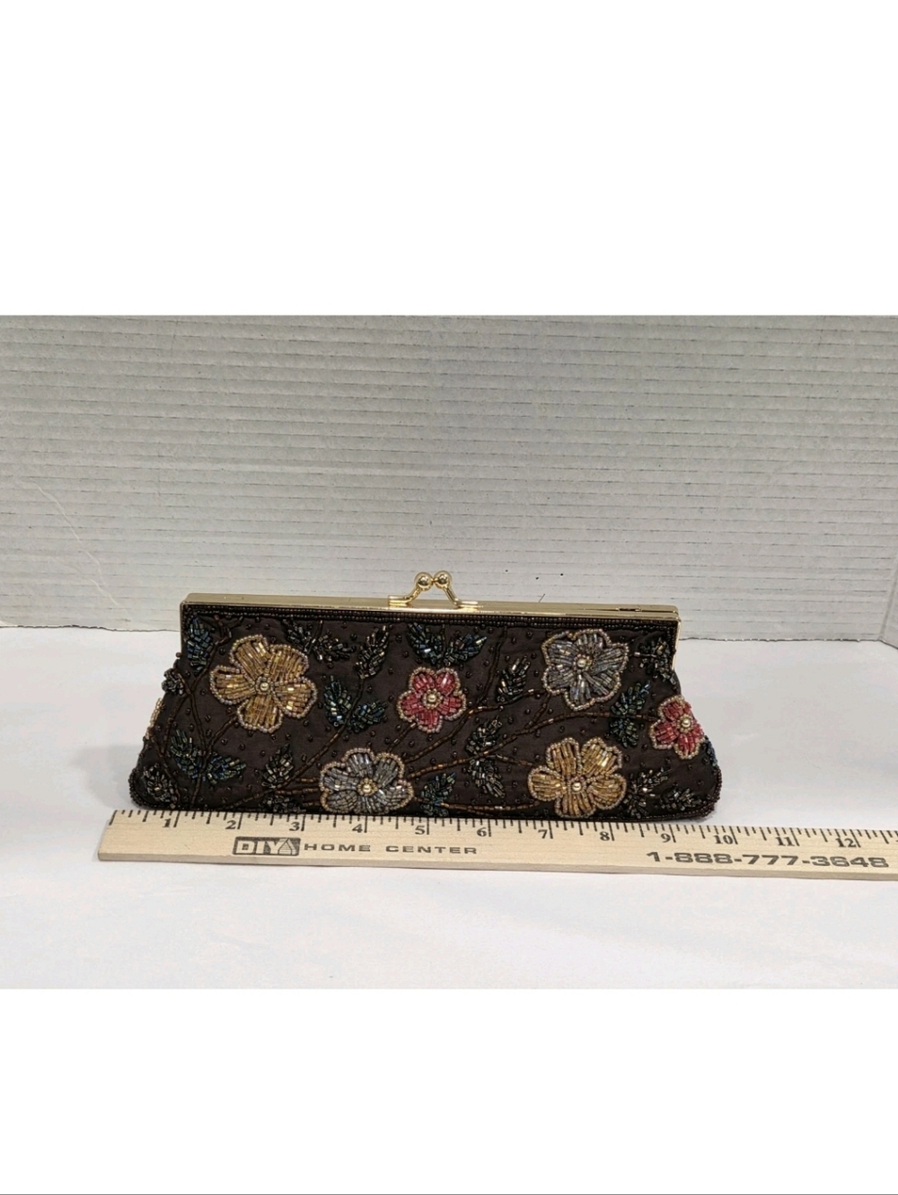 Vintage 90s Y2k Floral Beaded Clutch Handbag - Picture 5 of 8